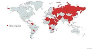 ChatGPT不支持的国家和地区地图